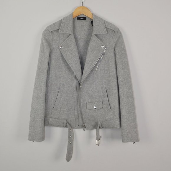 Theory Wool Cashmere Grey Tralsmin Moto Biker Jacket Size P/XS - Picture 5 of 13